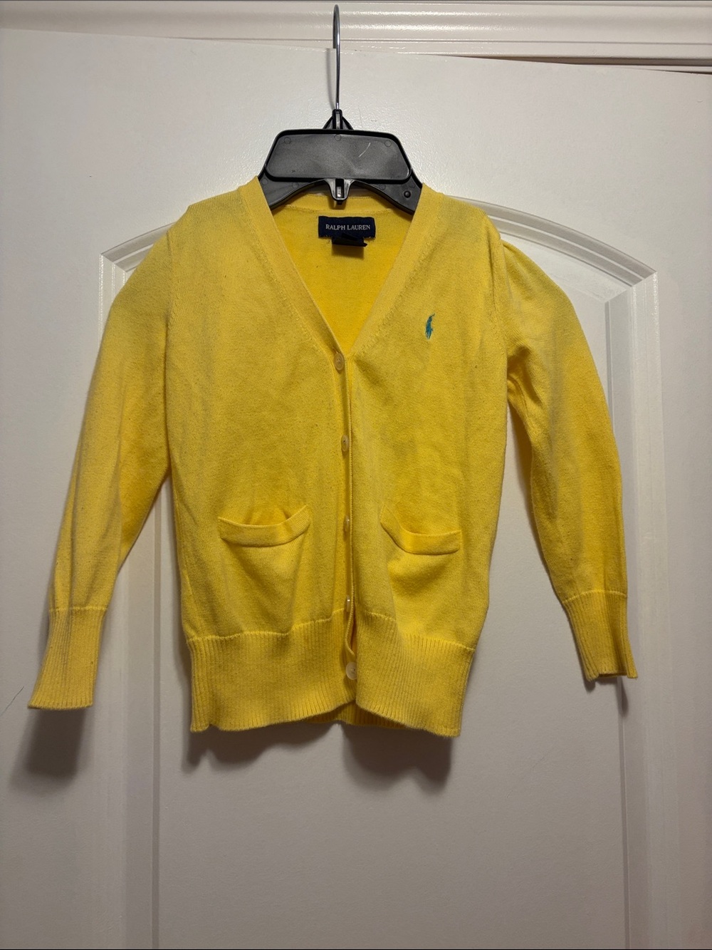 Ralph Lauren Yellow V-Neck Kids Cardigan with Polo Logo